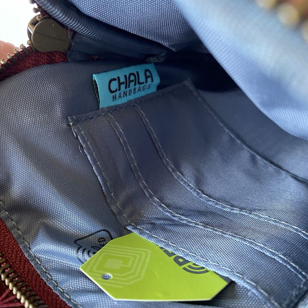 Chala Red Bird RFID Purse Crossbody Oxblood Red Small Travel Bag Long Strap - Picture 11 of 13